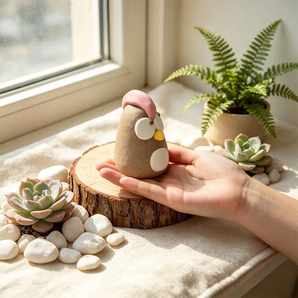 Handmade Ceramic Chick Figurine, Cute Rustic Clay Chicken Desktop Ornament, Mini Kawaii Rooster Decor for Windowsill Desk Succulent Landscape,  Style Home Table Decor, Creative Gift for Office Car, Farmhouse Tiny Craft Ornament, Trendy Aesthetic Room Deco