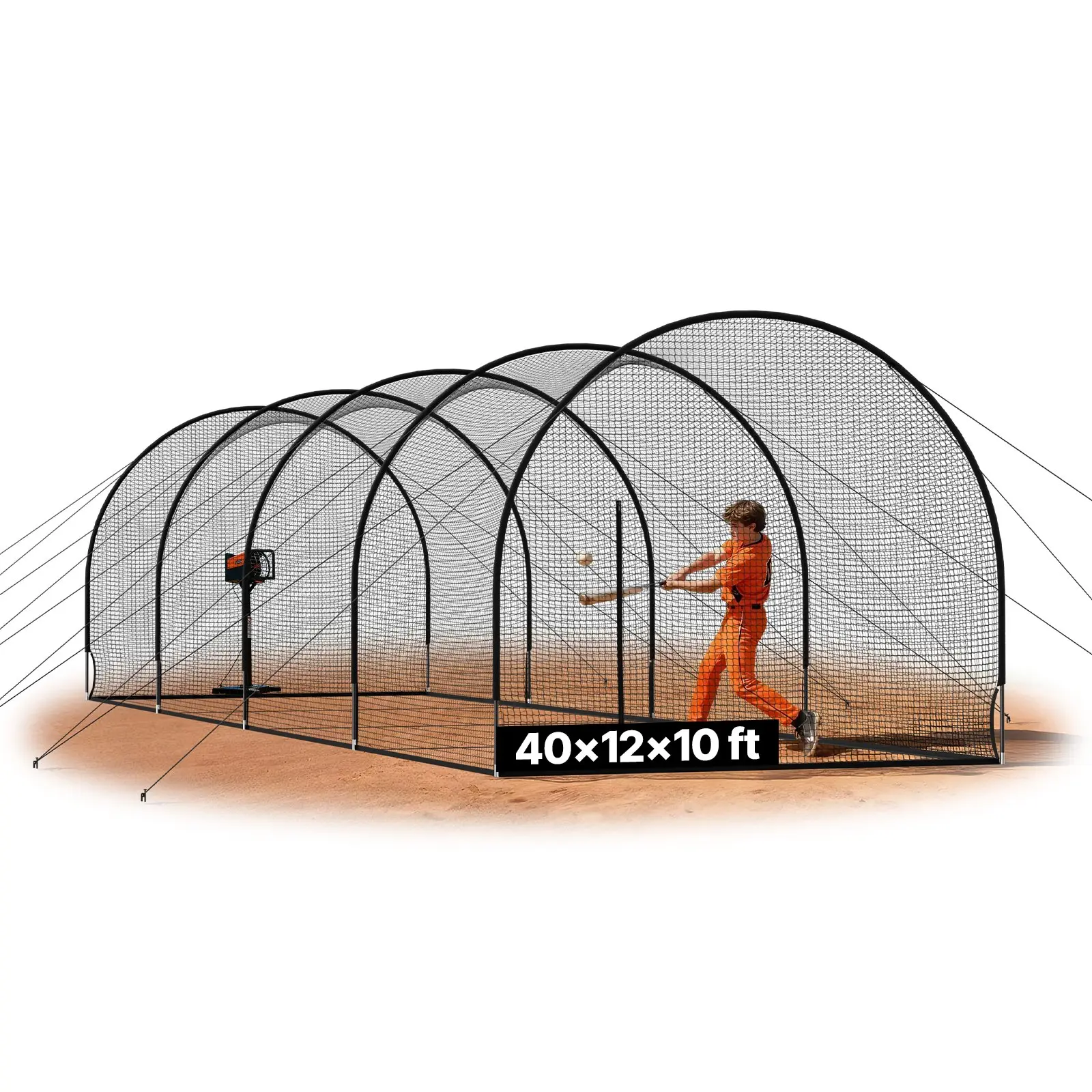 VEVOR Baseball Batting Cage, 40.0 x 12.1 x 10.0 FT Freestanding Portable Batting Cage, Hitting Cages with 4-Ply Knotless Polyester & Pitching Machine Opening, Battings Cages Netting for Indoor Outdoo