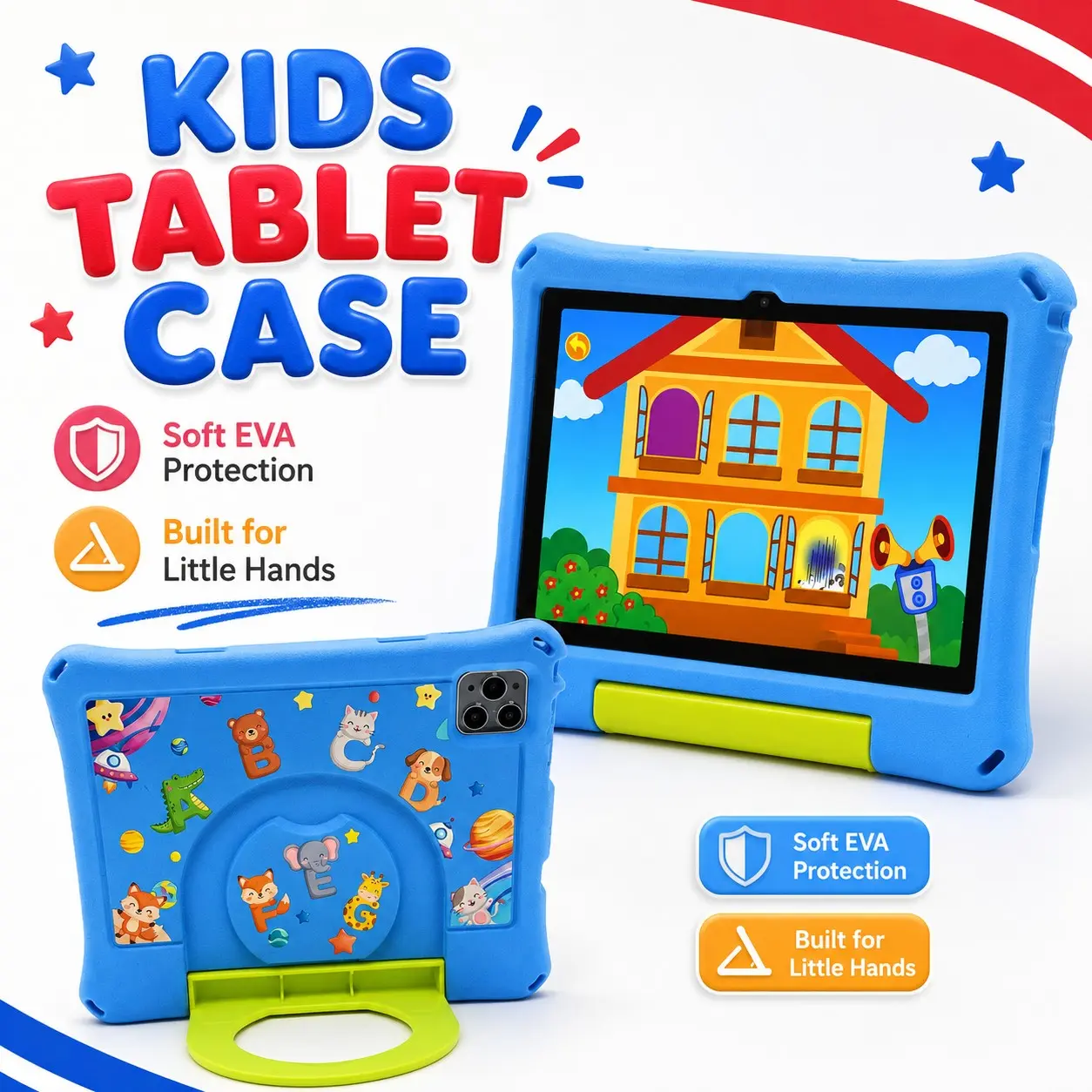 10.1 Inch Kids Tablet, 4GB RAM 64GB ROM, Android 12, Dual Camera, Kid-Proof Case with Handle, WiFi Learning Tablet for Toddlers, Holiday Gift