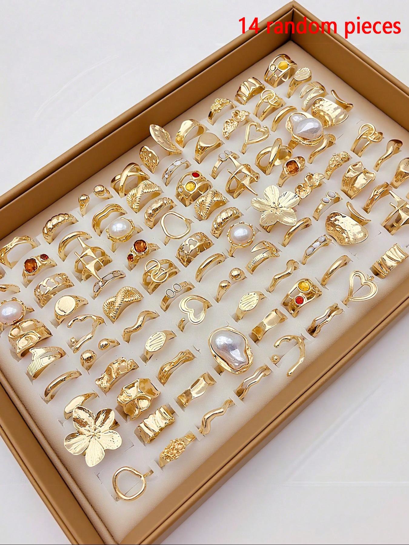 Women's Elegant Vintage Ring Set, Floral & Faux Pearl Designs, Perfect for Daily Wear, Parties, Weddings, Autumn Winter Jewelry Collection