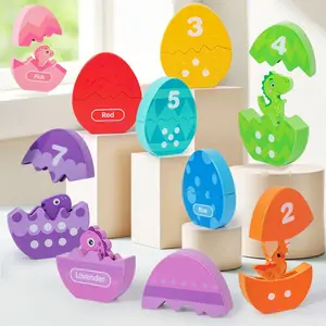 Wooden Number Matching Puzzle Toy, Colorful Math Counting Dinosaur Cognitive, Multi-Layered Egg Shape, Christmas Easter Gift for Ages 3+