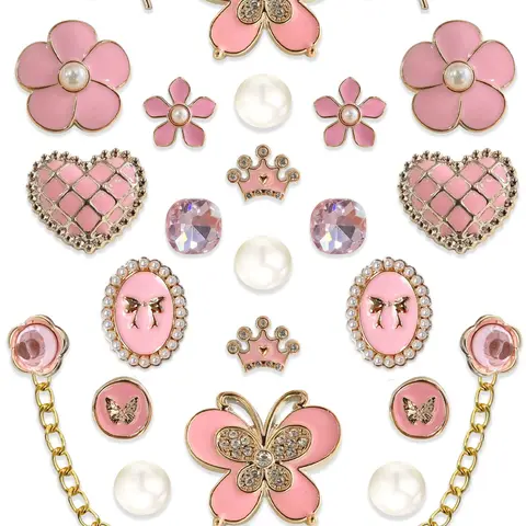 26pcs Gold Sparkle Resin Shoe Buckles, Butterfly Heart Crown Chain DIY Shoe Decorations, Decorative Shoe Accessories, Hole-In-Shoe Accessories, Sparkling Shoe Charms, Shoe Embellishment Set