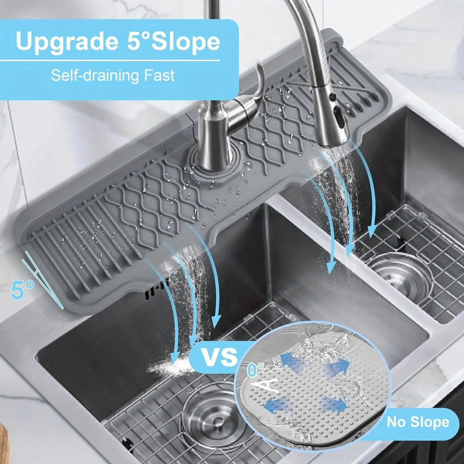 Ldq Large Size Kitchen Drain Mat, 5 Degree Self-Draining, Non-Slip Silicone, 16.93x5.91 Inches, Dishwashing Essential, Durable Kitchenware