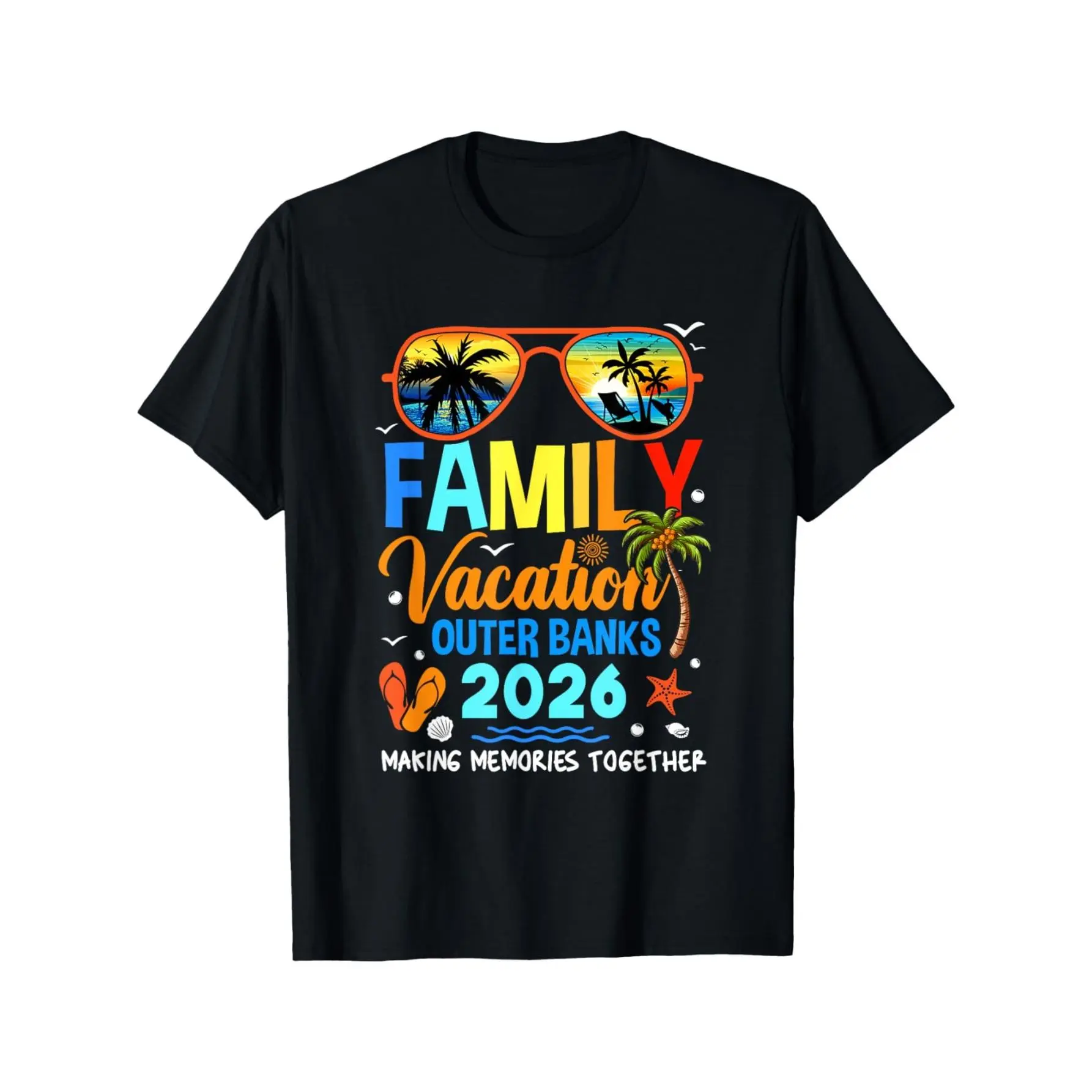 Outer Banks 2026 Family Vacation T-Shirt - Unisex Casual Round Neck Tee with OBX, Machine Washable Suitable for for Family Matching Outfits & Group Trips, Outer Banks North SouvenirStreetwear Menswear Basic Print Soft