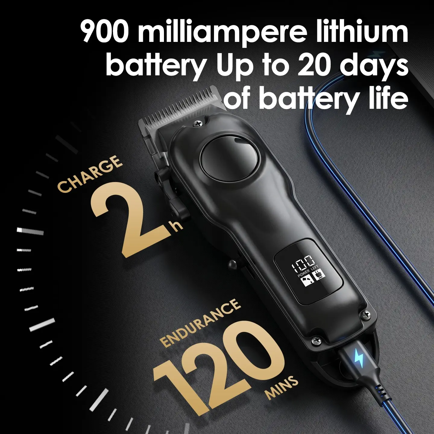 Men's Electric Hair Clipper, Smart Battery Display, Smooth Trimming, No Jamming, Rechargeable, Essential for Daily Grooming