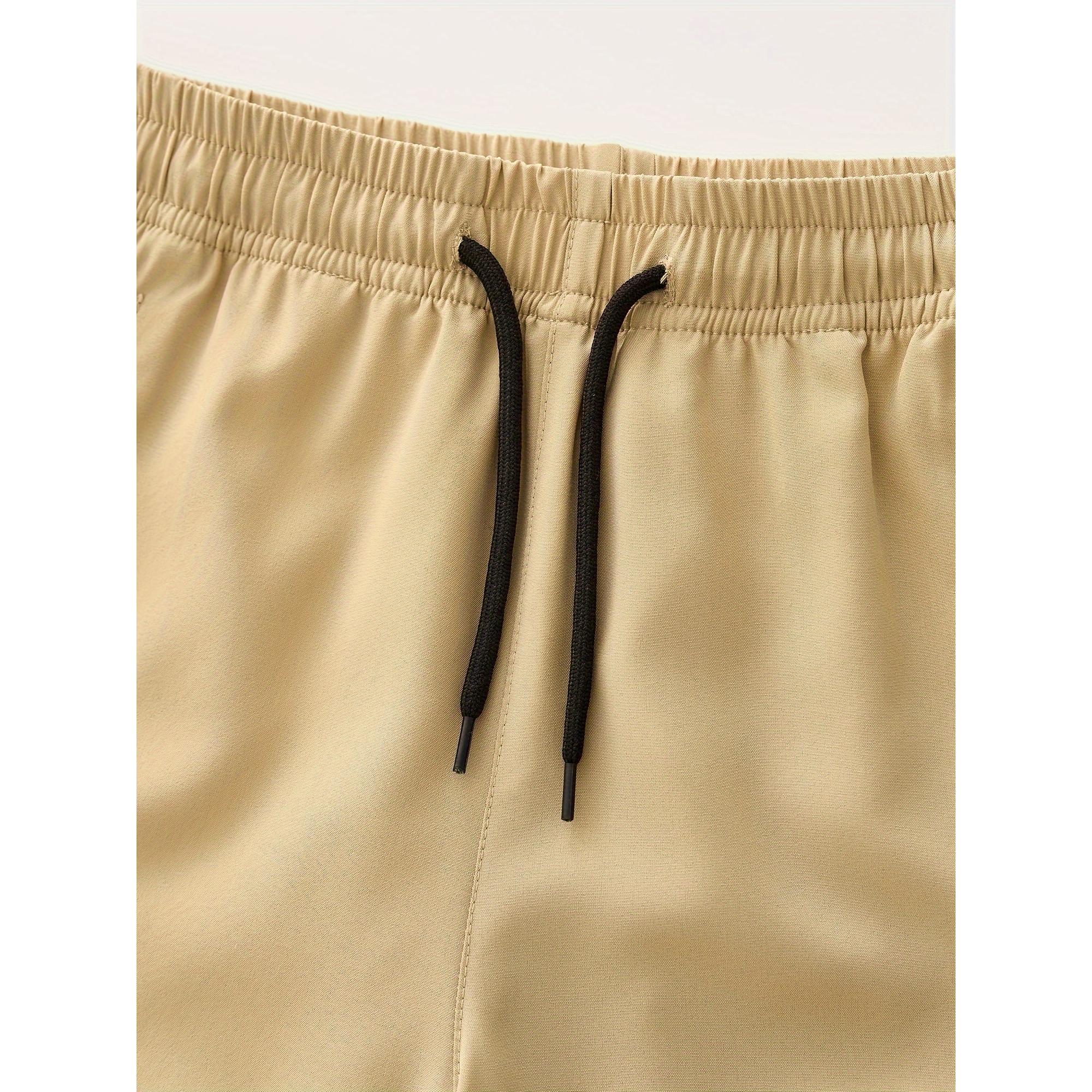 ASE-5pcs Boys' Summer Sports Shorts, Polyester 95%, Elastane 5%, Slight Stretch, Solid Color, Regular Fit, with Drawstring and Zip Pockets, Ages 12 and Under, Outdoor