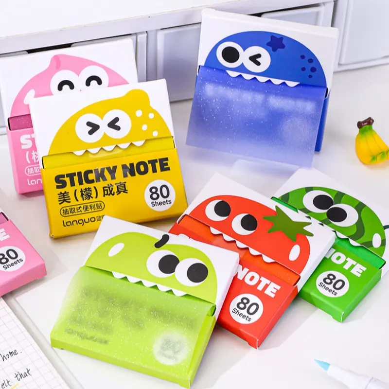 6/12 Pack 480/960 Sheets Pearlescent Transparent Sticky Notes - 3 x 3 in Pop-Up Pull-Out Notes with Cute Fruit Dispensers for Study, Annotation, School & Office