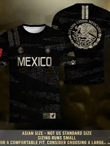 Mexican Aztec totem printed short-sleeved T-shirt, sporty short-sleeved T-shirt, full pattern design, smooth surface, no lining, suitable for all seasons