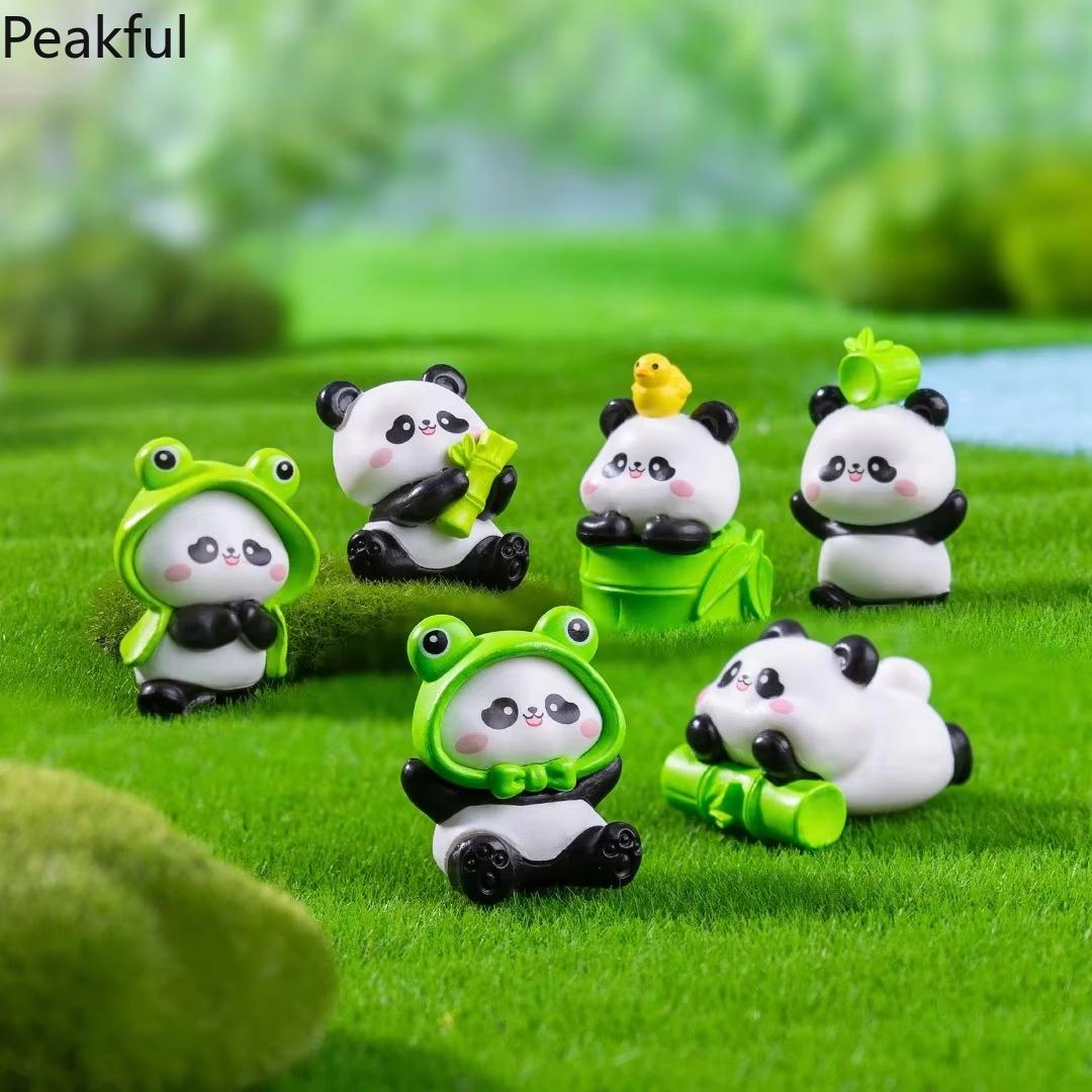 6PCS Cute Mini Panda Figurines – Kawaii Resin Animal Ornaments, Perfect for Desk & Garden Decor, Adorable Home Accessories & Kids' Toy Gifts, Charming Panda Collectibles for Any Room