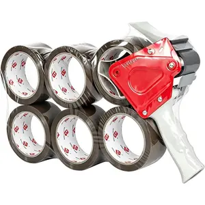 Heavy Duty Tape  and Dispenser with 6 Brown aging Tapes. Brown aging Tape 1.88 Inch X 55 Yards with Metal Tape  Dispenser for Moving Boxes,Warehouse Or General ing Uses