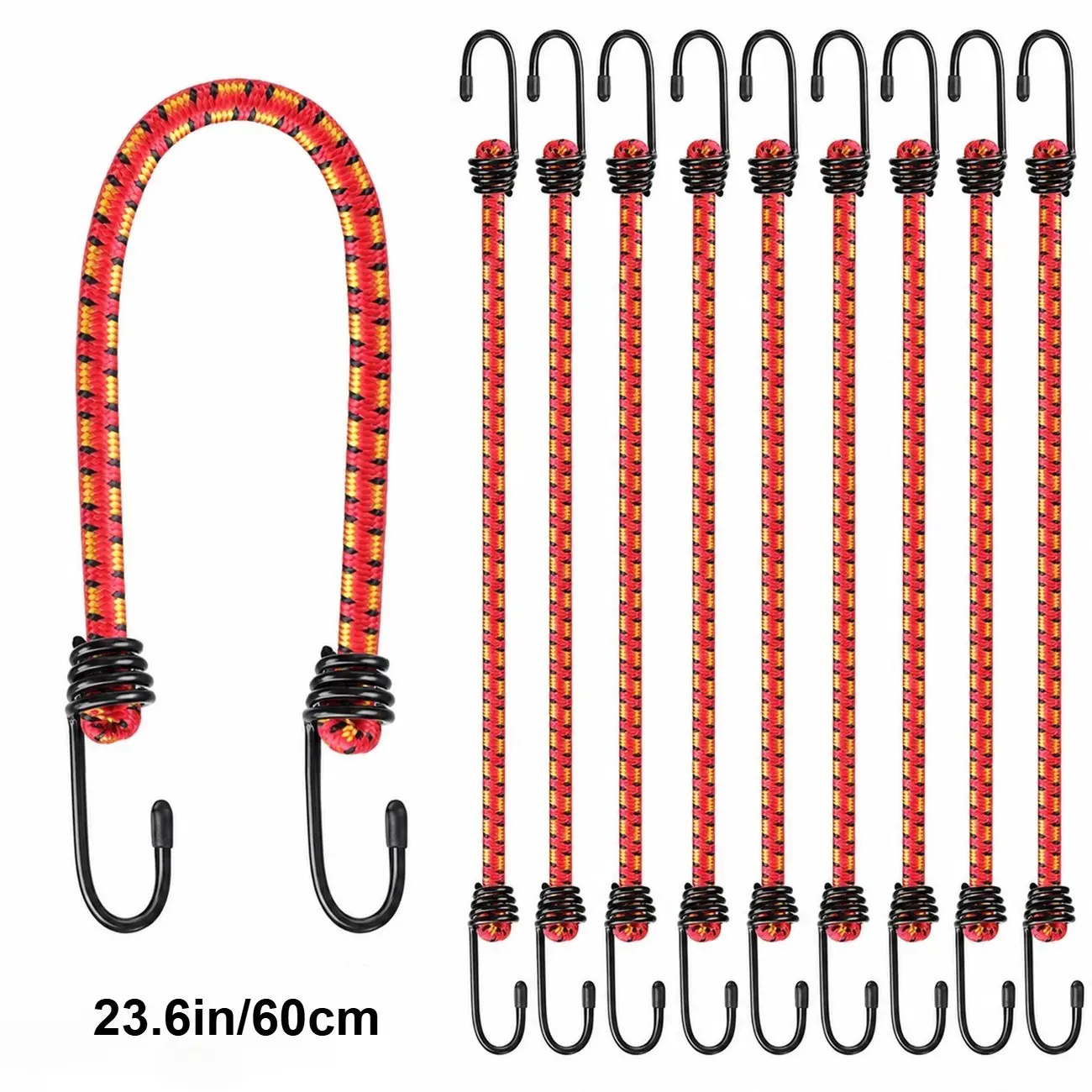10-Pack Elastic Rope with Hooks, Durable Weather-Resistant Tie Wraps, Ideal for Luggage and Outdoor Use, High-Quality Elastic Cord, Bungee Cords, Rope Set
