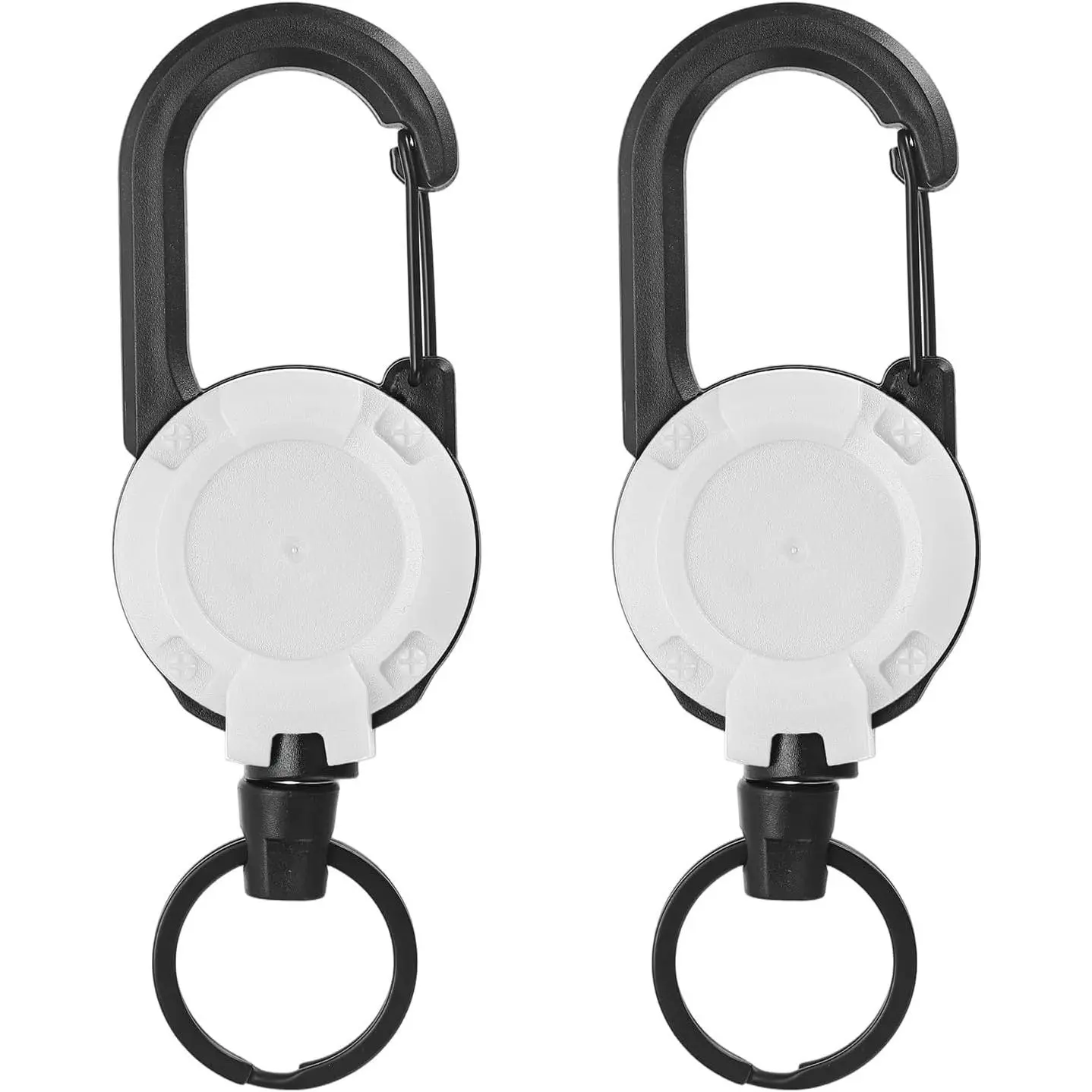 Retractable Keychain, 2Pcs Heavy Duty Retractable ID Badge Holder Badge Reel Key Chain Clip with 23.6" Steel Cord Landyard  Keys Fishing Cycling Hiking Backpack, White