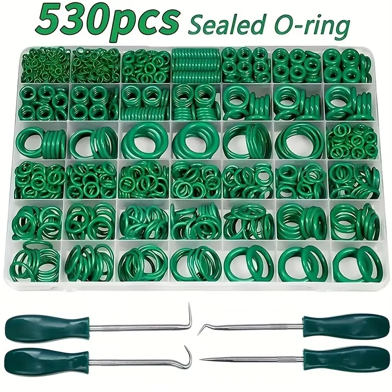 530pcs O-Ring Set with Auto Oil Seal Screwdriver, Round, Hardness 70A, Synthetic Elastomer, Suitable for Automotive Air Conditioning, Compressor & Professional Pipe Sealing, Durable Repair Tool, Suitable for Automotive/Pipeline