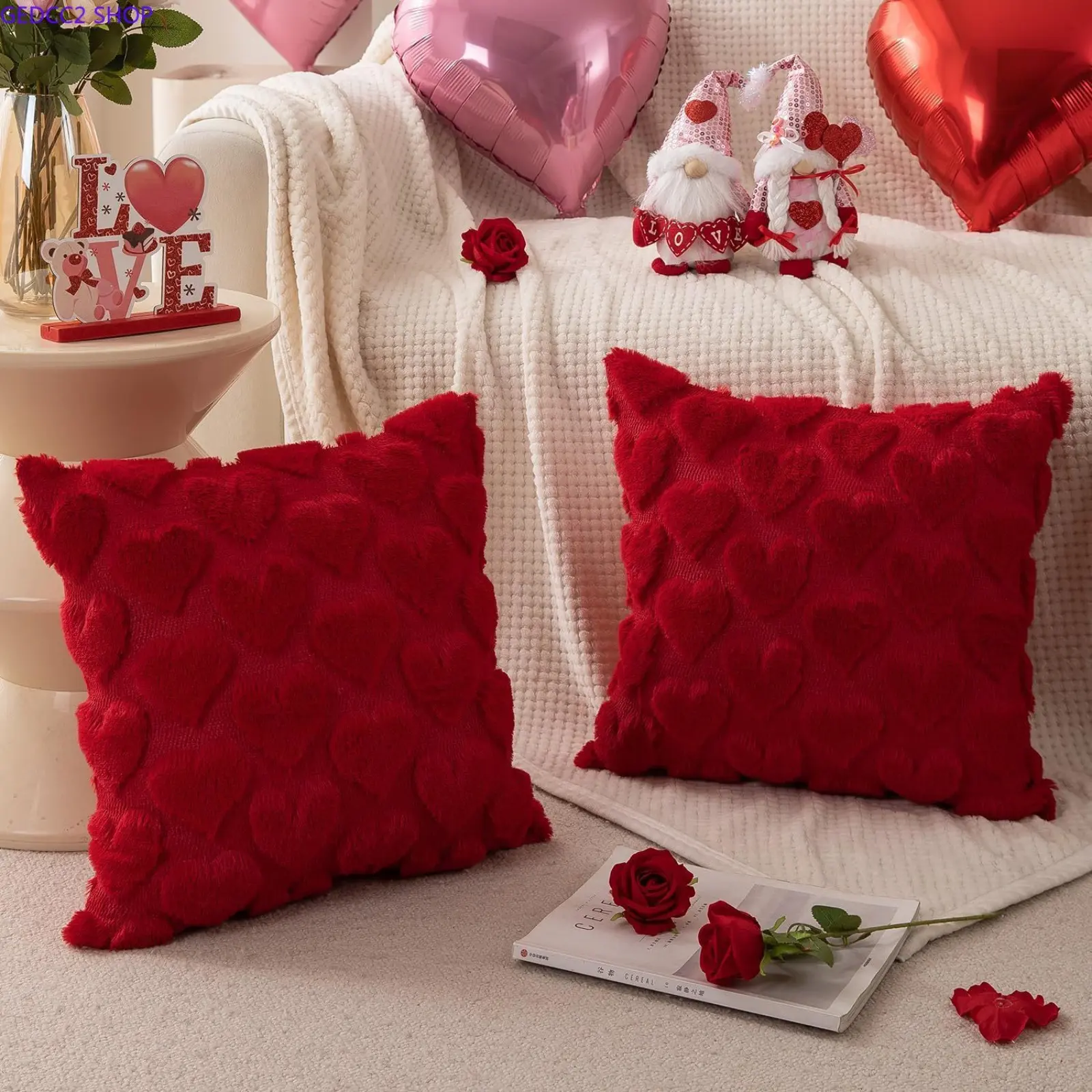 Heart Shape Plush Fabric Throw Pillow Cover - Cozy Texture Love Motif Cushion Case for Camping Hammocks, Living Room Decor