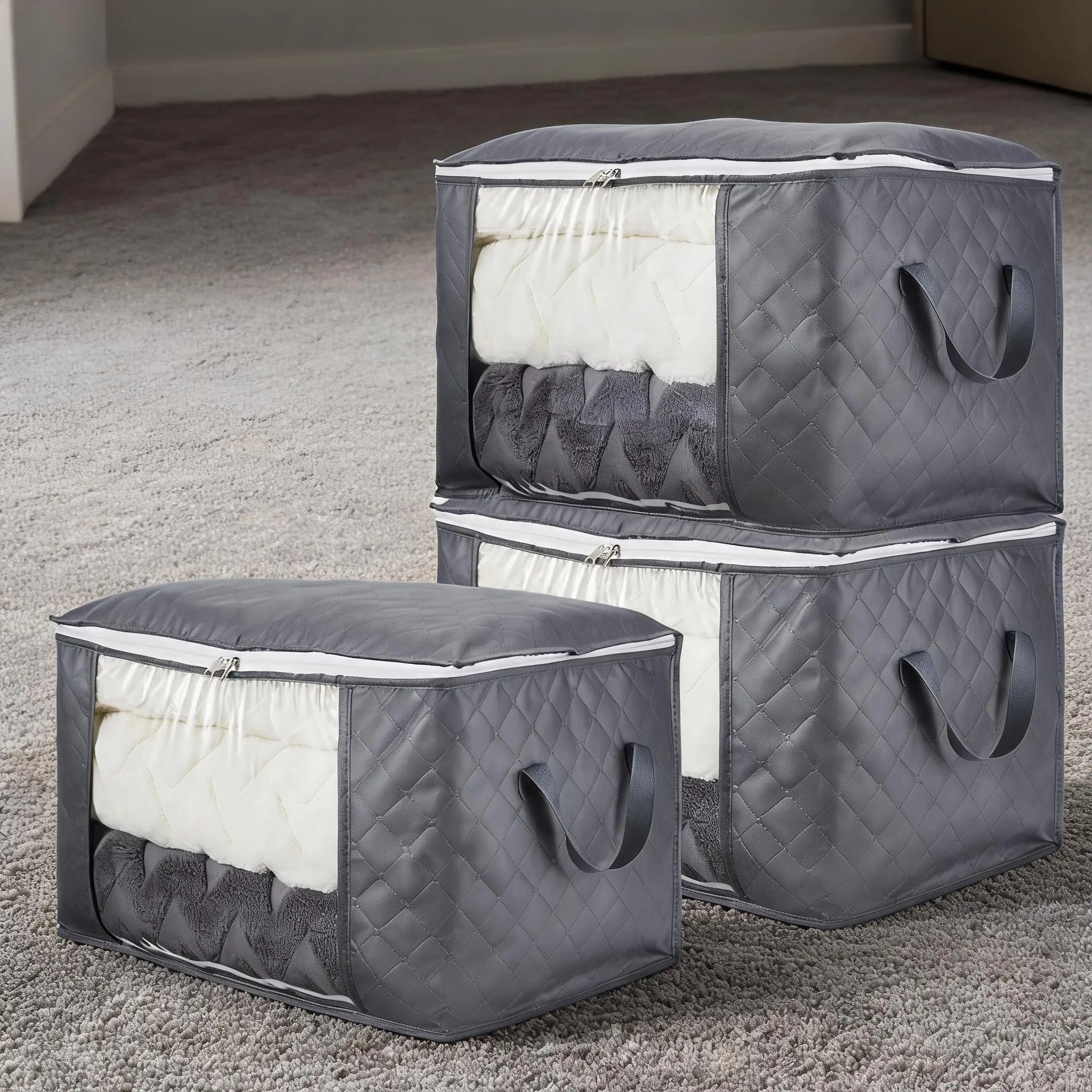 Garvee Fabric Storage Bins 21.7x13.8x12.6 Inches, 3/6 Pack Closet Organizers for Bedroom, Foldable Nonwoven Bags with Handles for Clothes Blankets Comforters, Heavy Duty Cube Bins for Shelves Dorm Storage