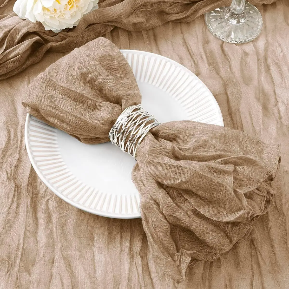 Nude Cheesecloth Napkins Fall Cloth Napkins Set of 100 for Party | Reusable Cloth Napkins Bulk, for Wedding Bridal Baby Shower Dinner Cocktail Birthday Home, 21x21 Inches