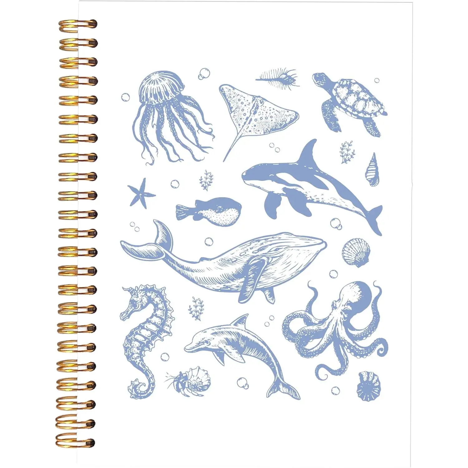 Blue  Biology Notebook Journal, Coastal Beach Notebooks for Note Taking, Marine Biology  Journal, Beach Lover Gifts, Hardcover Spiral Notebook 5.5x8.3in