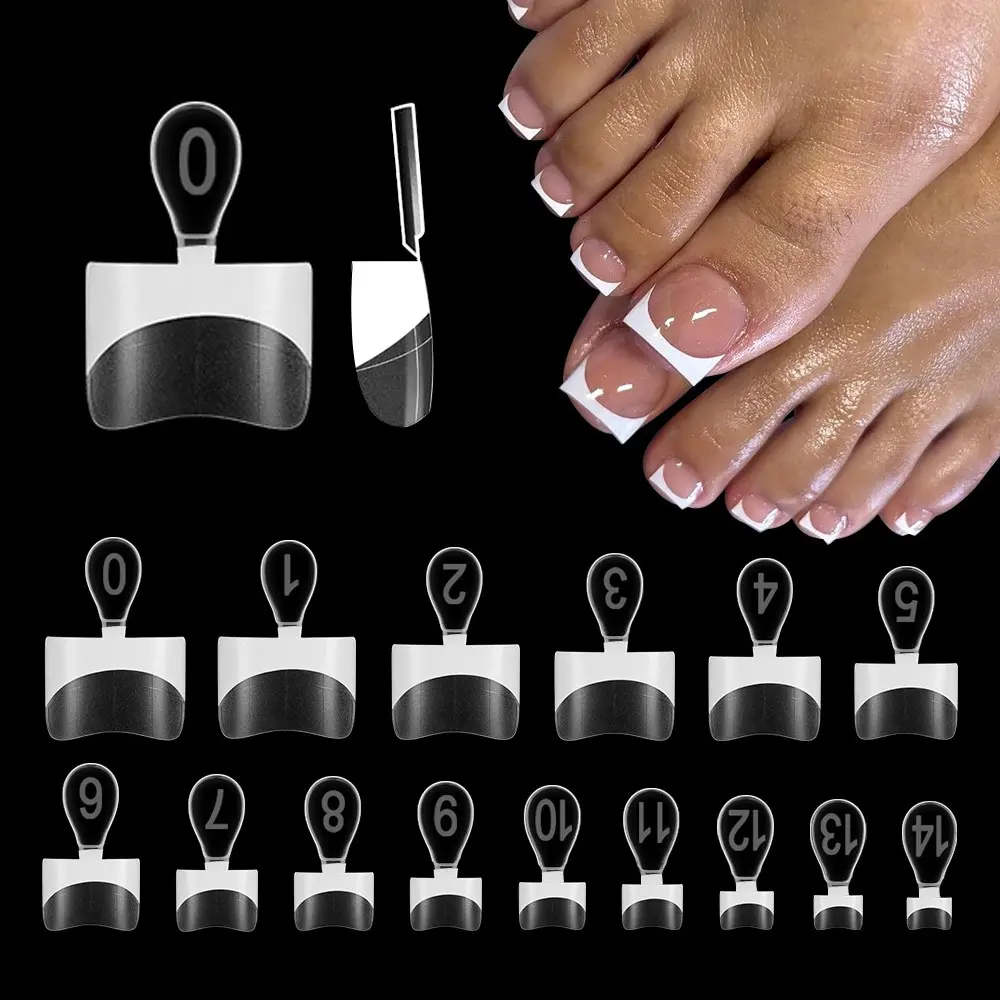 White French Tip Half Cover Toe Nail Tips, Clear Soft Gel with Auxiliary Line for Fake False Toenail Extension, Sharp Square Medium Wide for Men Women 150pcs French Tip Toenails