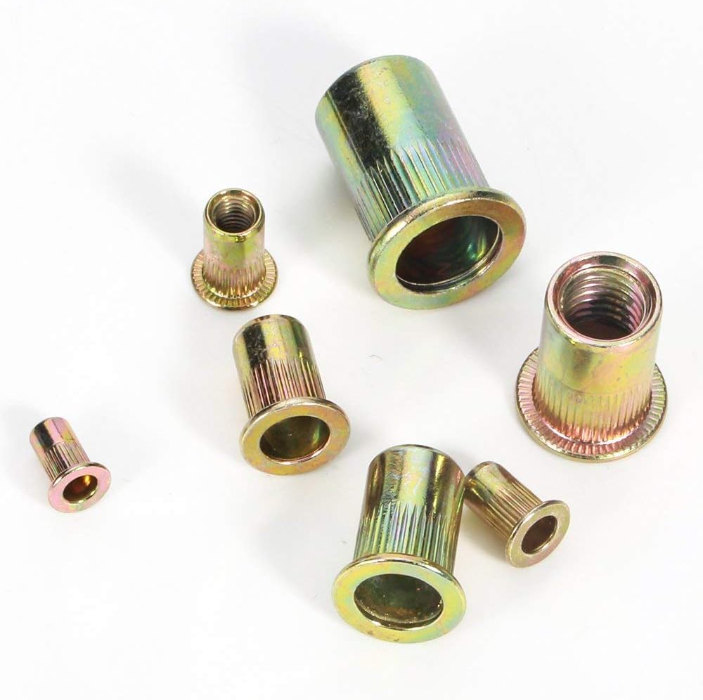 175 count Metric Rivet Nut Kit Carbon Steel Flat  Threaded Insert Nut Assorted in M3 M4 M5 M6 M8 M10 M12, Knurled  (Rivet Nut Kit 1)