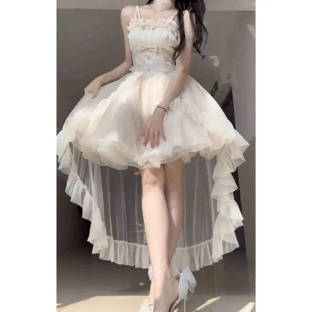 Lolita Kawaii Elegant Sweet Halter Dresses for Women Evening Retro Princess Vestidos Y2k Summer Party 2025 French Style Dress