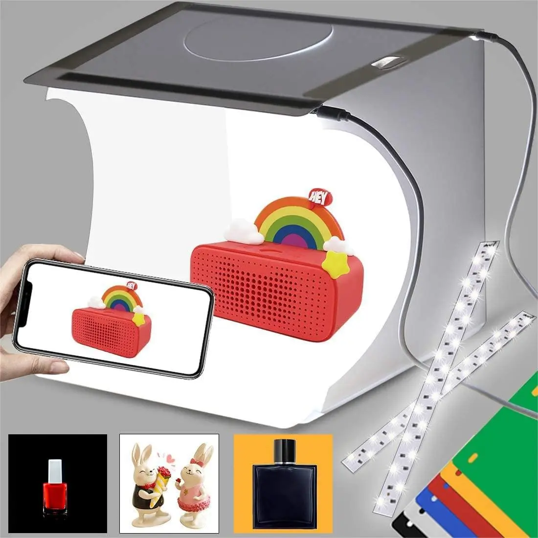 Mini Photo Studio Light Box,Portable Folding Photography Light Tent kit with 40 count LED Light + 6 Kinds Color Backgrounds for Small Size Products