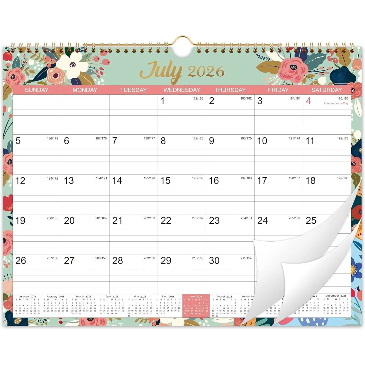 Calendar 2026-2027 - Wall Calendar 2026-2027, Jul.2026 - Dec.2027, 26-27 Wall Calendar 18 Month, 15" x 11.5", -Wire Binding, Julian Dates, Large Block, Notes, To-do List, Thick Paper,  for Organizing - Floral