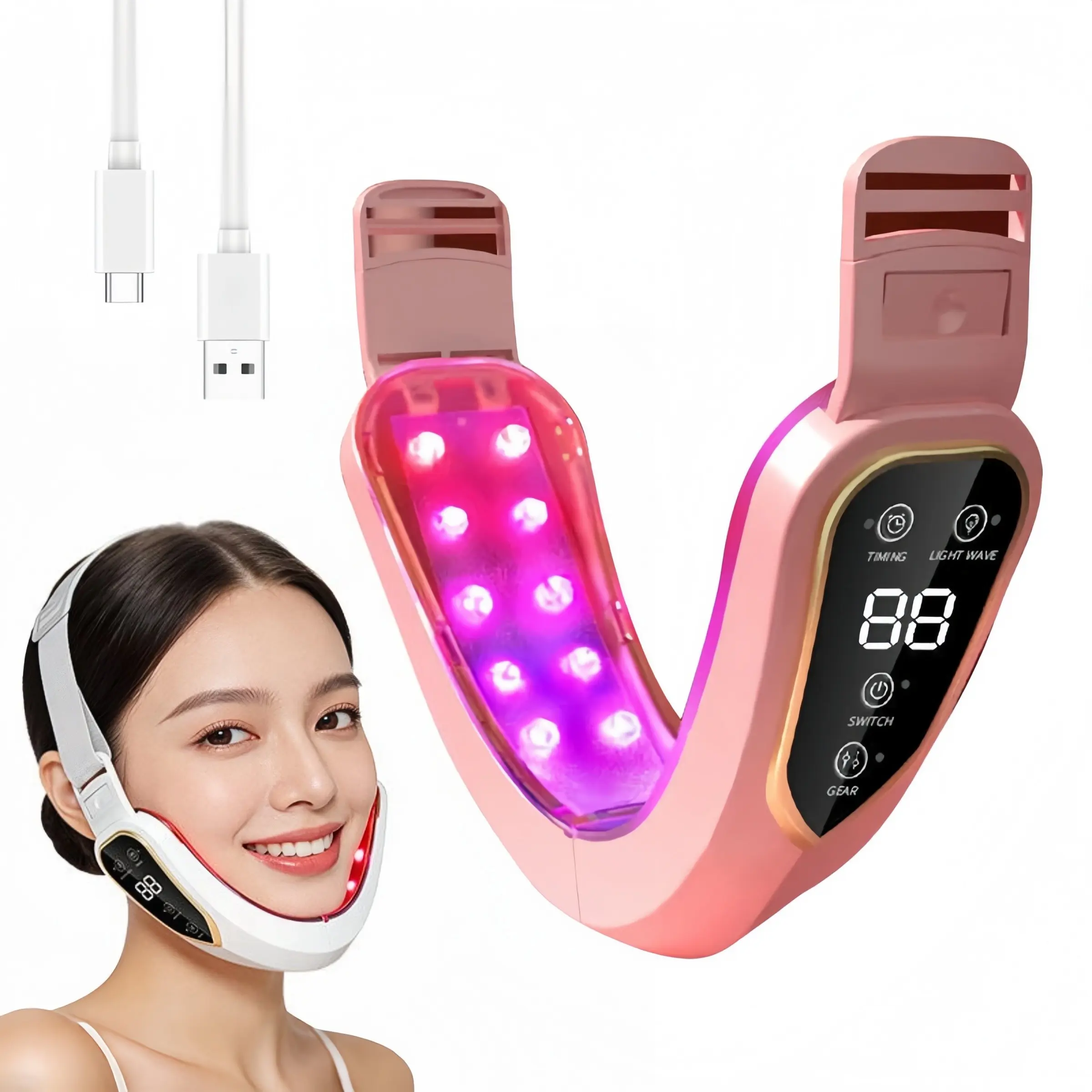 LED Facial Vibration Massager, Face Lifting Device, Heated Chin V-Shape Massage, New Model V80, 300mah Capacity