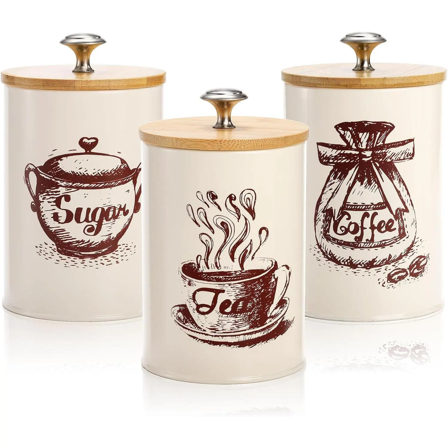 Small Canister Sets for Kitchen Counter, 25 Oz Coffee Sugar  Canister Set, Metal  Kitchen Container 3 Pack,  Storage Containers with  Lid,  Decor, Beige