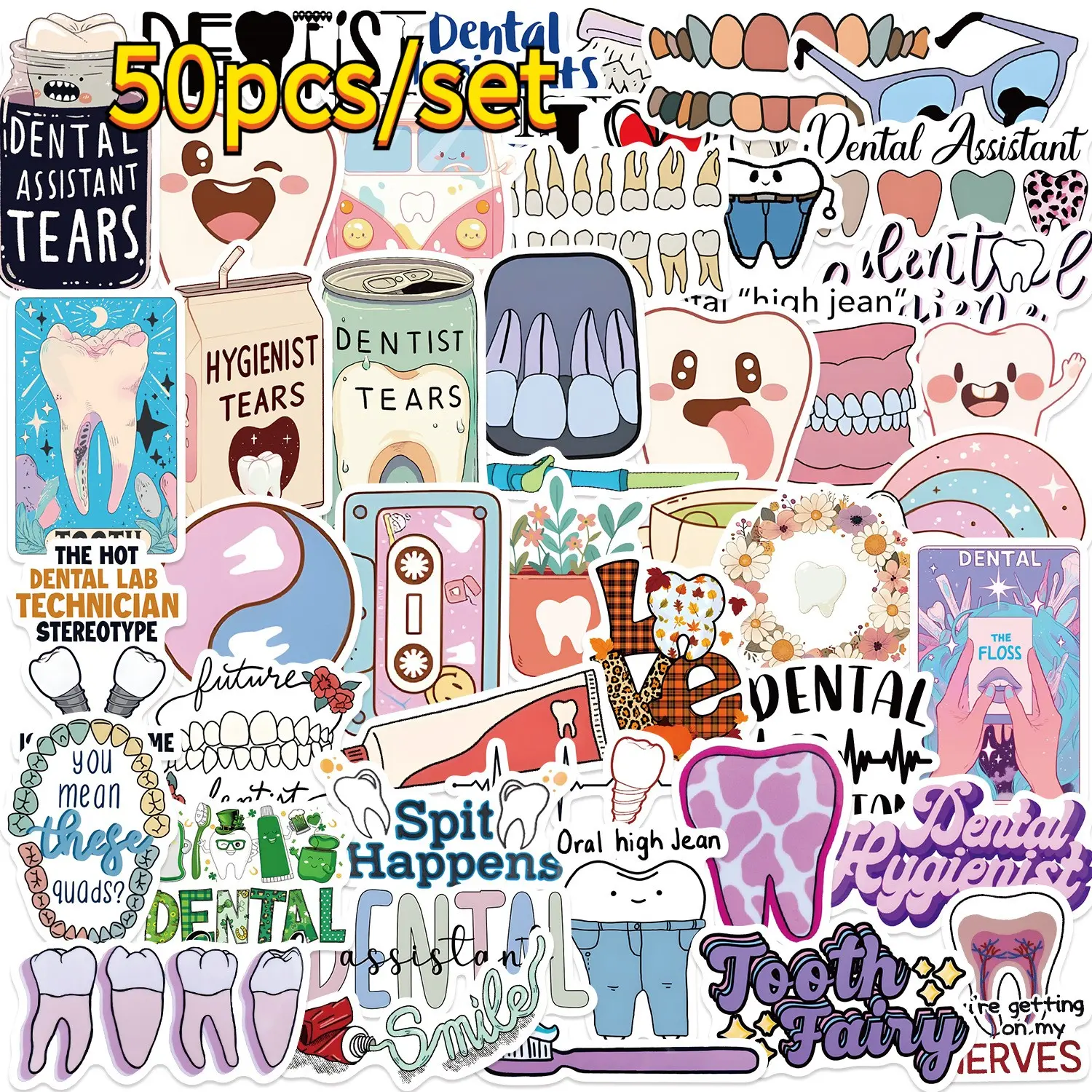 50 Cartoon Toothbrush Day Stickers, Creative Journaling Supplies, Waterproof Cup & Computer Decals, Teacher Gift Idea