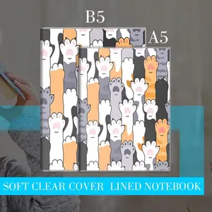 Cute Smiling Face Cat Paw Print Notebook, Double-Sided Seamless Pattern with Multi-Color Playful Paw Designs, Multiple Specifications Available, Durable Office Stationery for Daily Note-Taking & Desk Organization