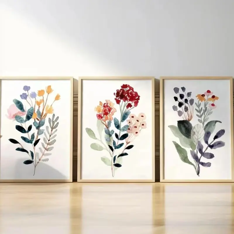 3pcs Wildflower Canvas Art Prints, Modern Floral Wall Decor, Unframed Posters for Living Room Bedroom, Home Decoration
