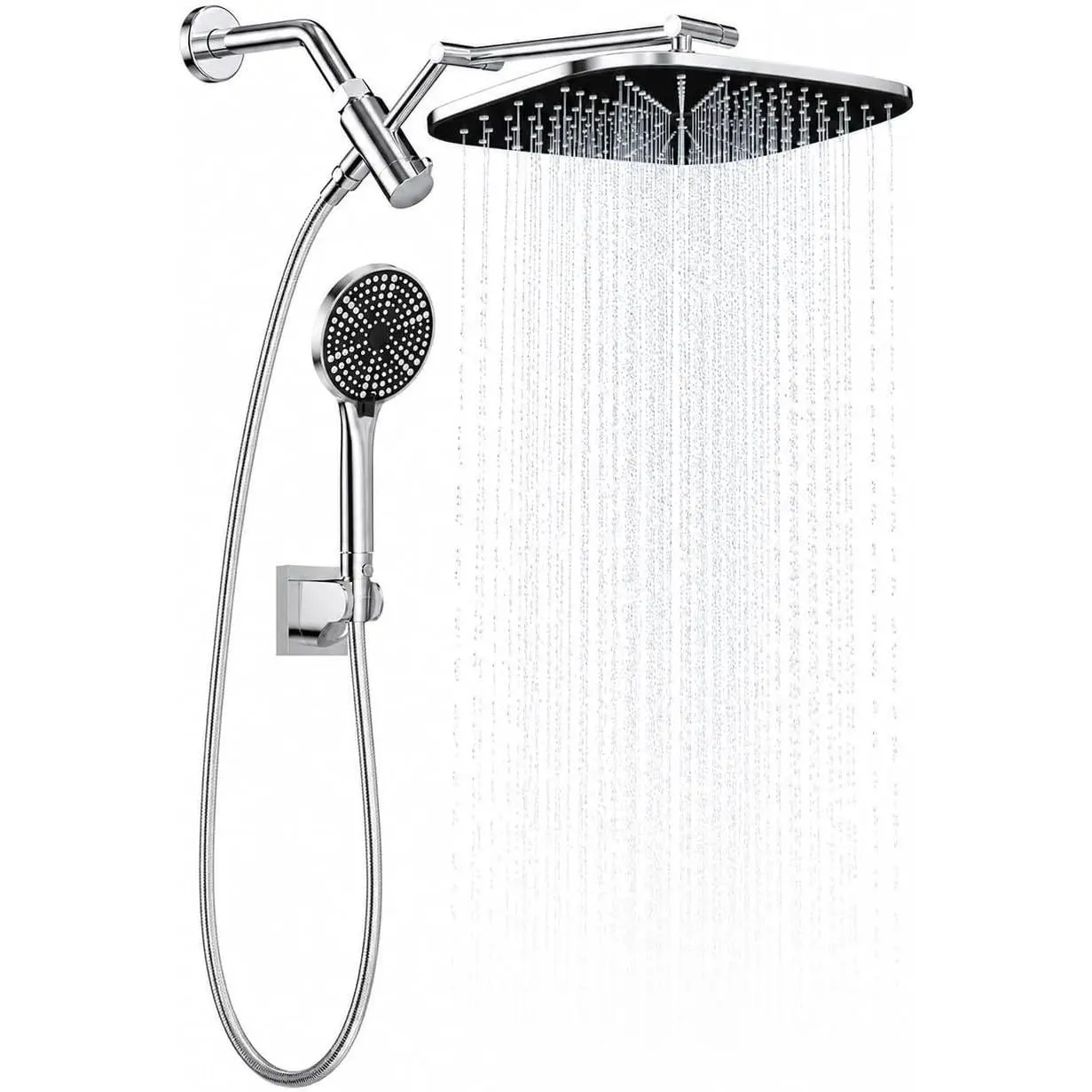 High Pressure Rain Shower Head with Handheld,Wide Rainfall Shower Head Combo with 15" Metal Extension Arm,Detachable Shower head,Rainfall Shower Head with Multi Modes Handheld Spray,Chrome