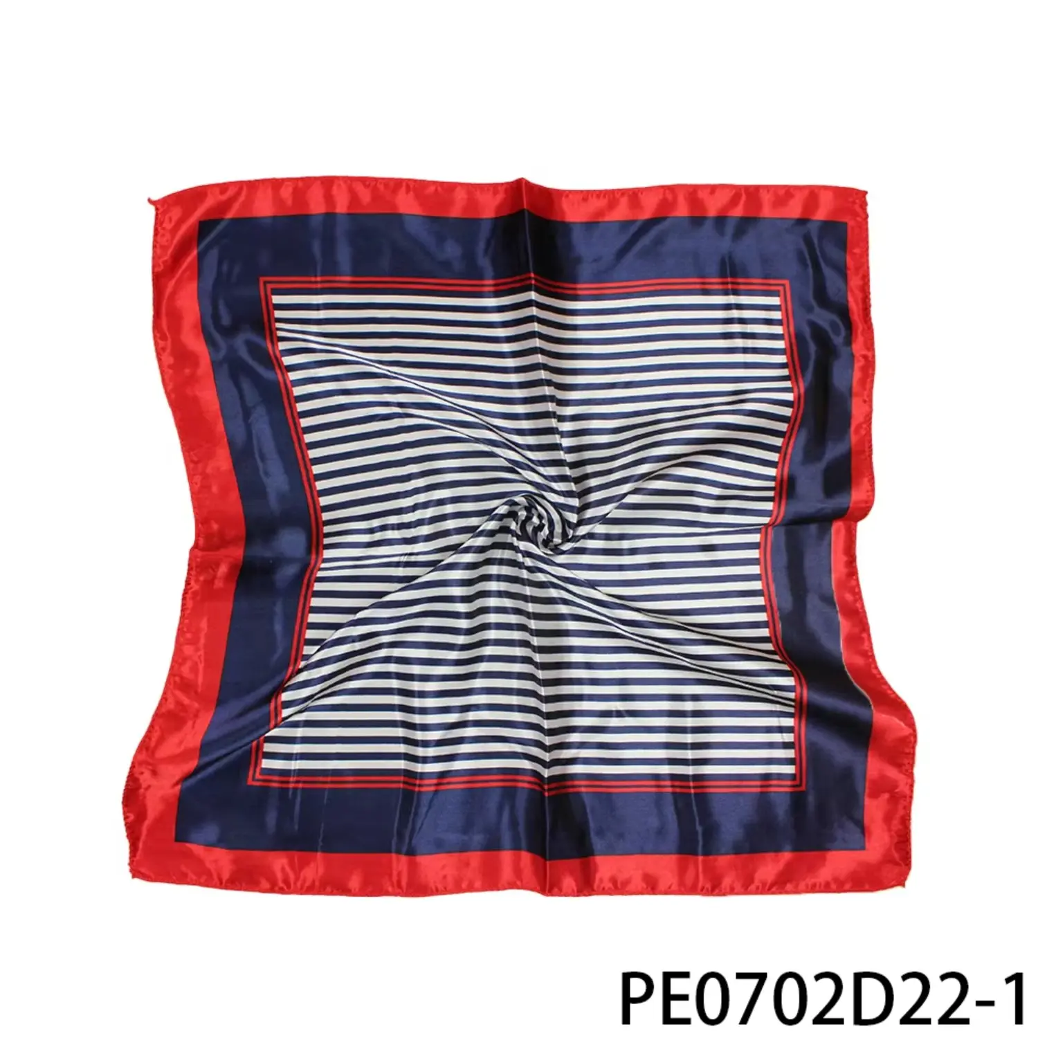 PESENAR Air Hostess Silk Scarf: Navy & White Striped with Red Borders - Stylish Accessory for Cabin Crew Uniforms