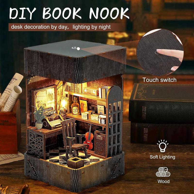 DIY 3D Wooden Puzzle Vintage Handcrafted Book Nook Kit, Handmade Book Stand Model for Shelf Decor, Unique Birthday and Holiday Gift Idea