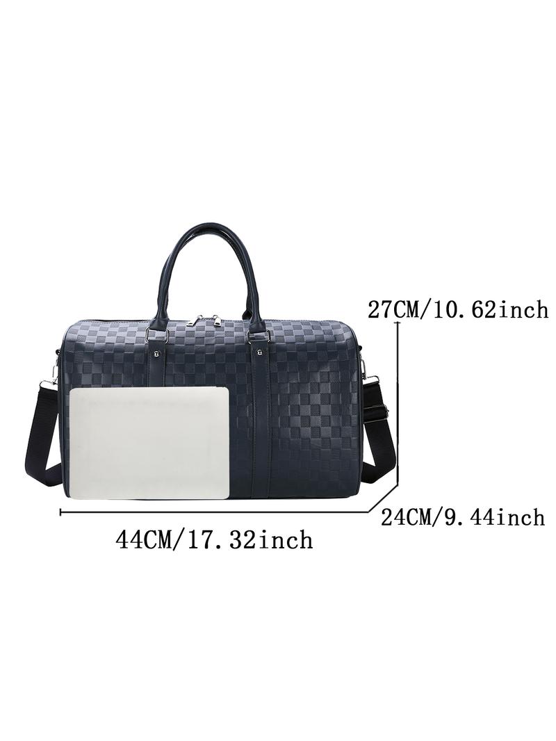 Fashion Checkerboard Pattern PU Leather Zipper Travel Bag, Travel Duffel Bag, Large Capacity Luggage for Women & Men, Casual Sports Fitness Bag for Travel & Business
