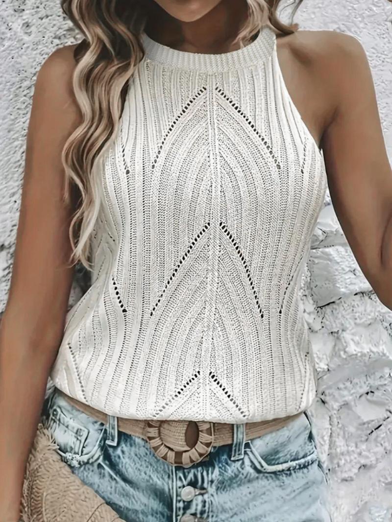Women's Plain Hollow Out Halter Neck Sweater Vest, Casual Tie Back Cut Out Sleeveless Knit Top for Summer, Fashion Ladies' Knitwear for Daily Wear