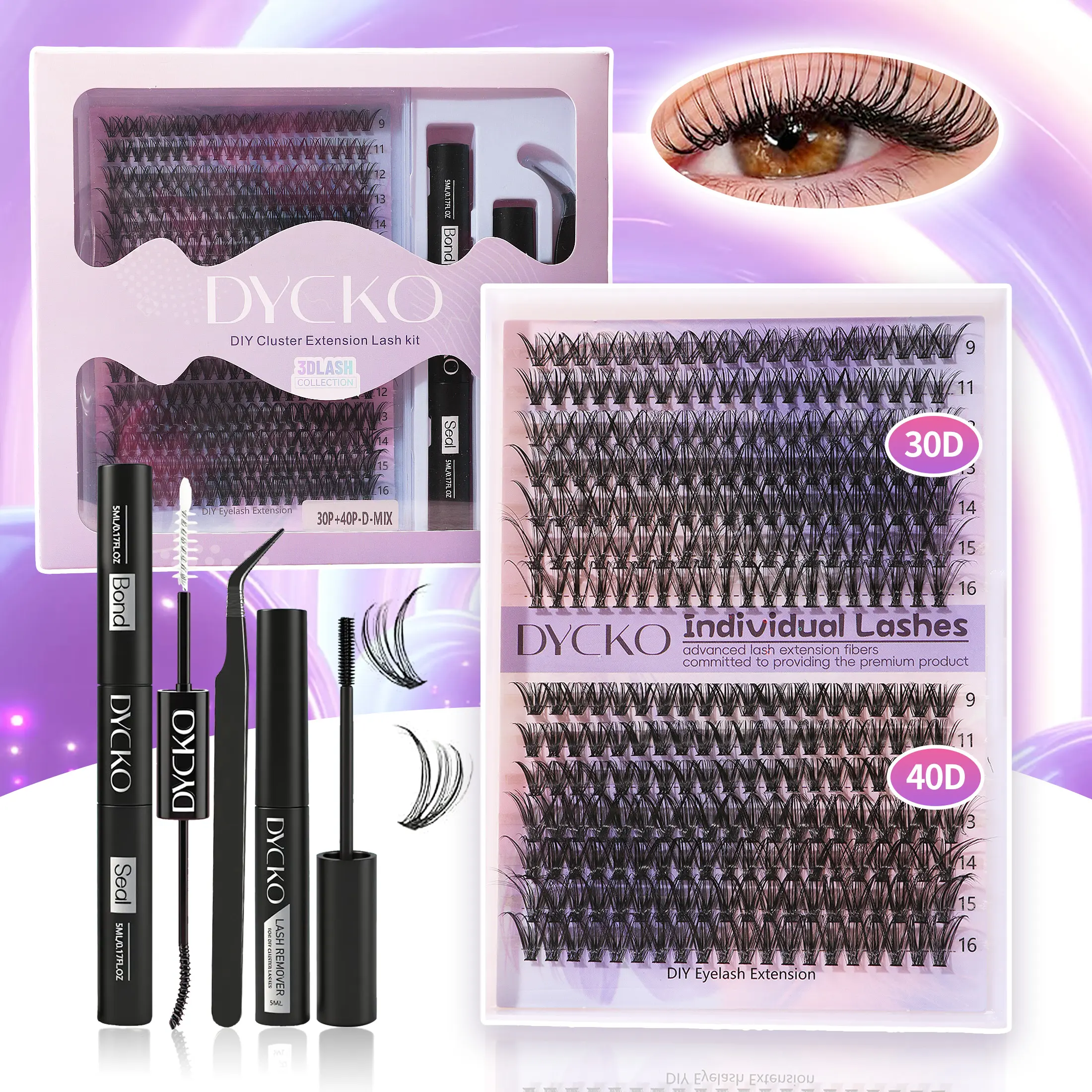 Dycko Eyelash Extension Kit, Mixed Lengths 9-16mm, Waterproof Lashes, Includes Glue, Sealer, Remover, Tweezers, Perfect for Beginners