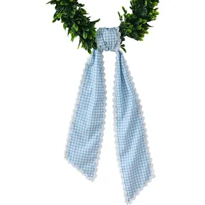 Wreath Sash for Front Door,Canvas RIC Rac Trim Wreath Accessories for Yard Doorway Indoor Outdoor Bridal Shower Xmas Home (Blue Gingham-White Trim)fidget toys