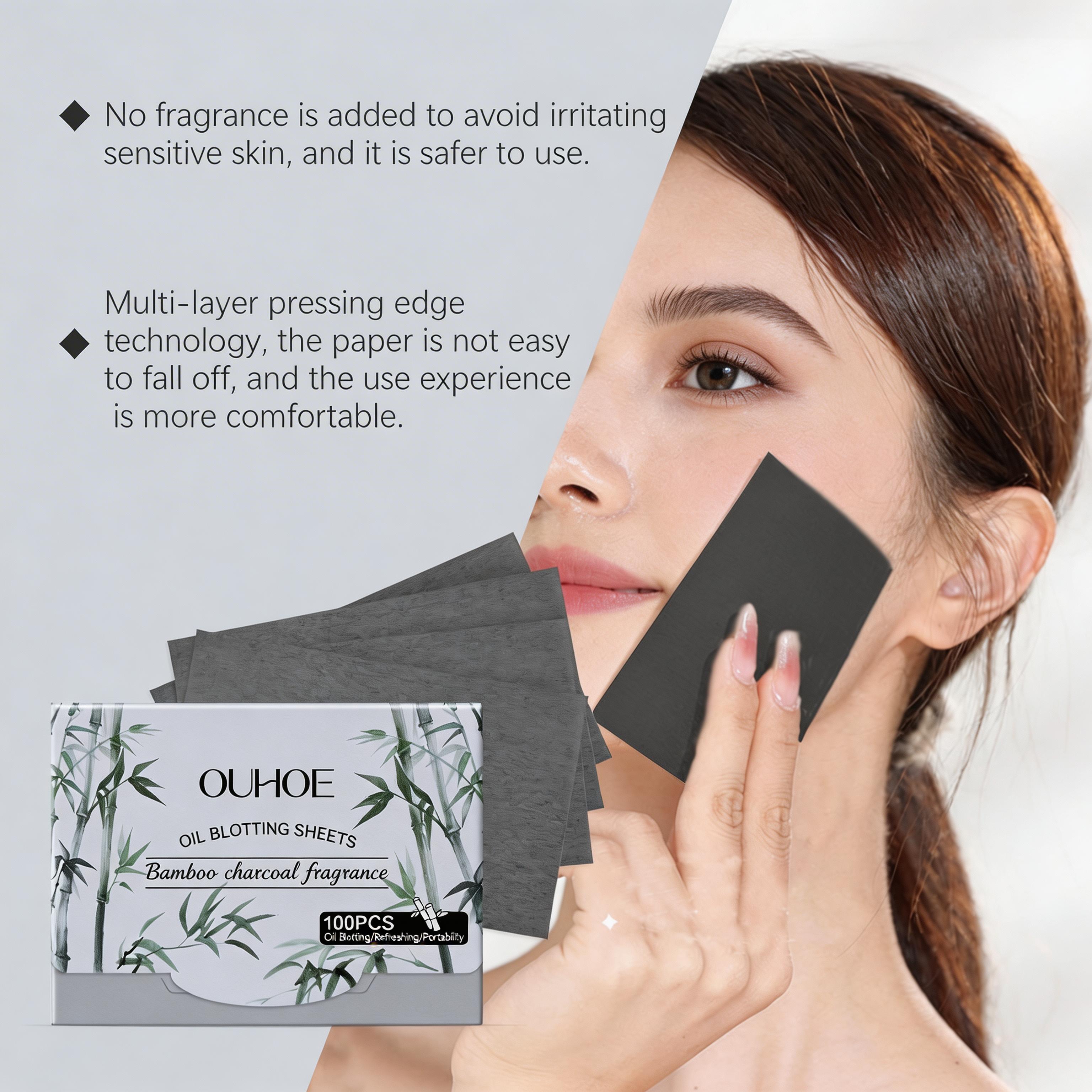 OUHOE Oil Blotting Sheets (Carbon Black), Cellulose & Kaolin Dual Oil Control + Carbon Black Deep Purification, Matte Finish, Vitamin E Antioxidant, Makeup-Friendly No Powder Removal for Oily Skin