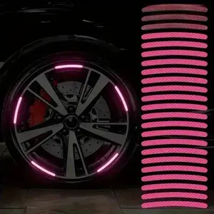 30 PCS Pink Luminous Reflective Stickers - Universal Wheel Hub & Tire Decals, Glowing Car Exterior Decor, Car Accessories