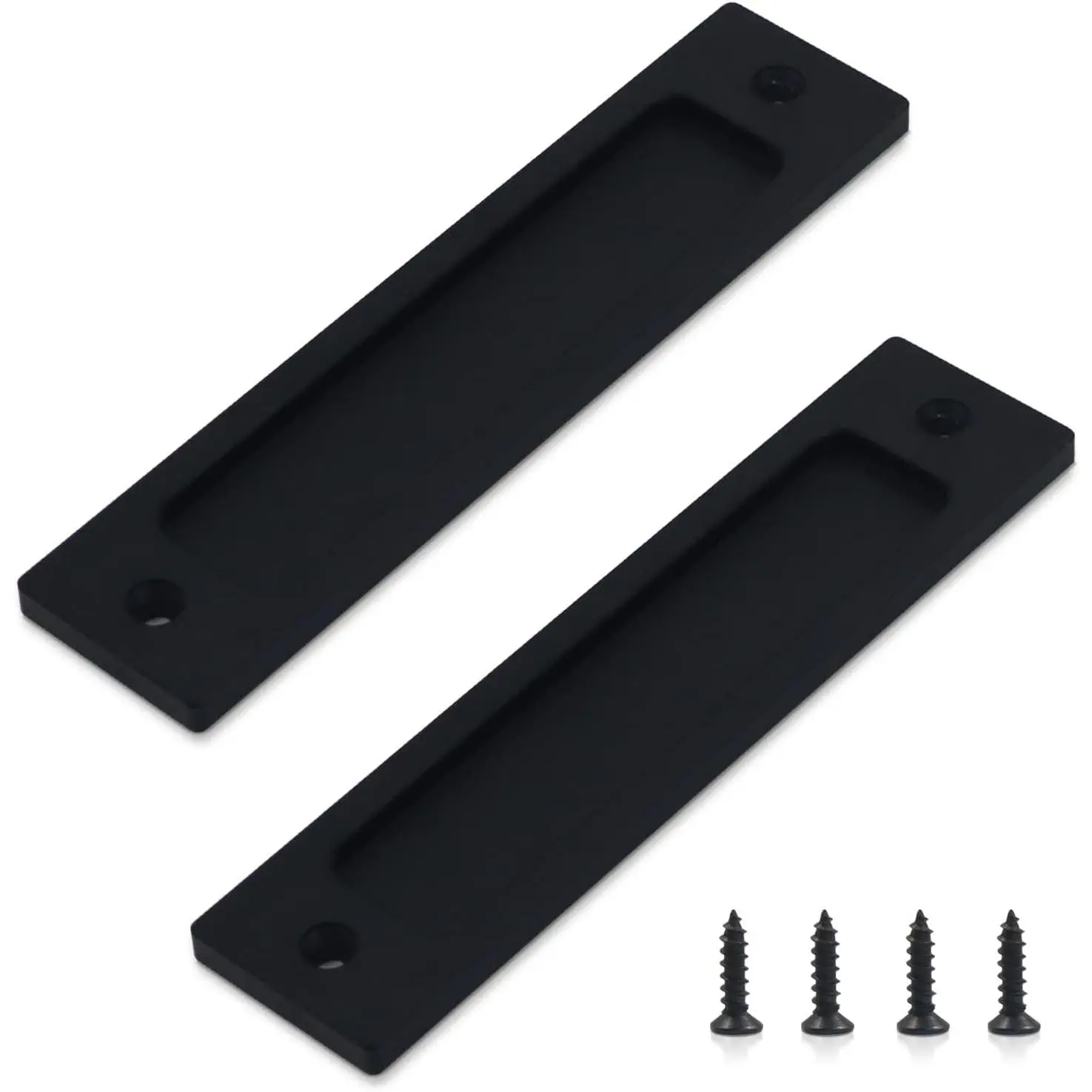 2 count Rectangular Recessed Door Pull Handle with Screw, Flat Backside Metal Sliding Barn Door Handle, Flush Pull Handle for Sliding Door, Cabinets and Closet (Black)