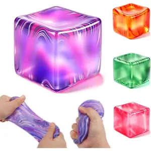 Ice Cube Squishy Toys, Sensory Fidget Toys for Adults Kids Squeeze Squishies Cube Stress Balls for Anxiety Stress Relief Stocking Stuffers Class Prizes Party Favors Gifts- Purple