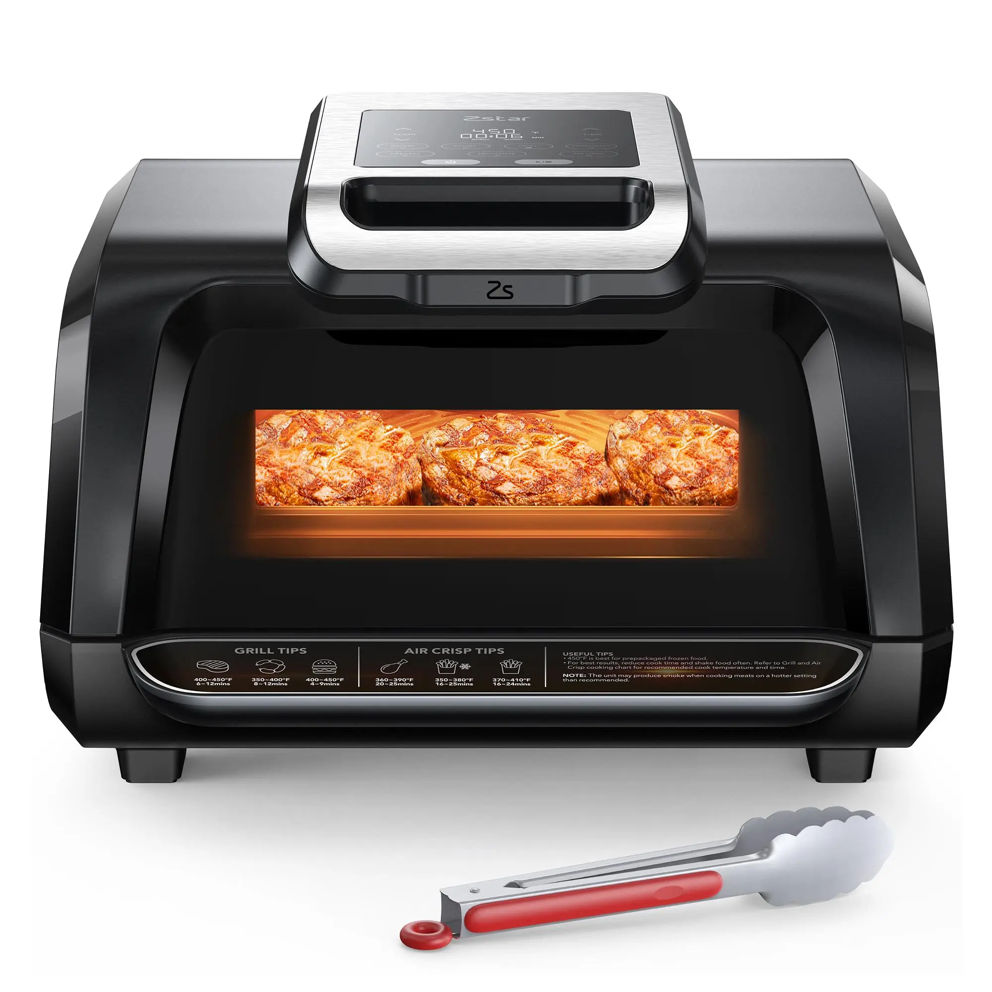 7-in-1 Smokeless Indoor Electric Grill & Air Fryer Combo – 4QT Removable Non-Stick Plates, 1750W, See-Through Window, Quiet, Even Heating, With Silicone Tongs – Ideal for BBQ, Roasting, Griddle, Toaster Oven