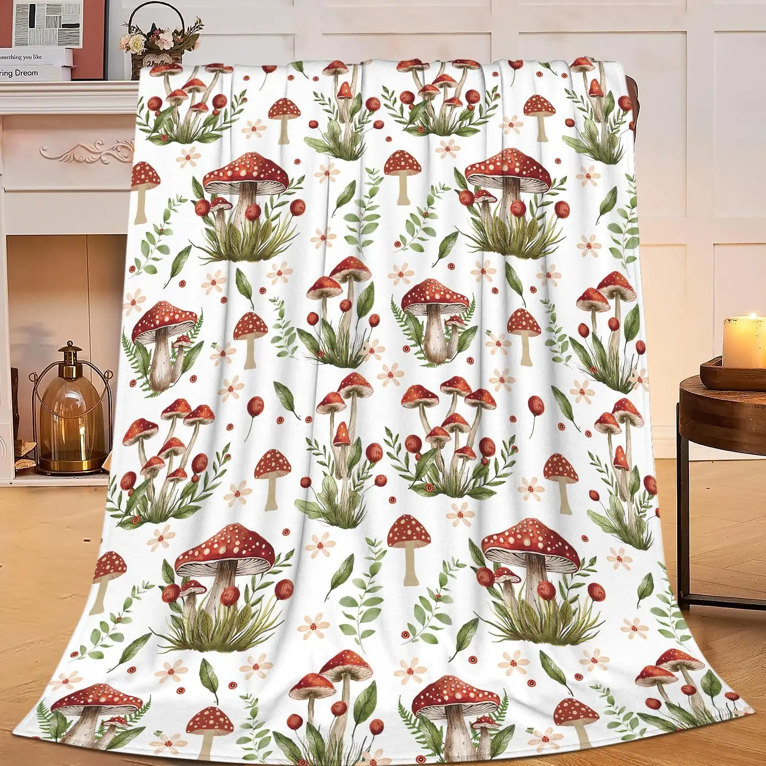 Mushrooms Blanket Mushrooms Throw Blanket Stuff Decor Merch Cozy Flannel Soft Warm Plush Lightweight Bedding Gifts for Girl Woman Sofa Bedding Couch 50"X40"