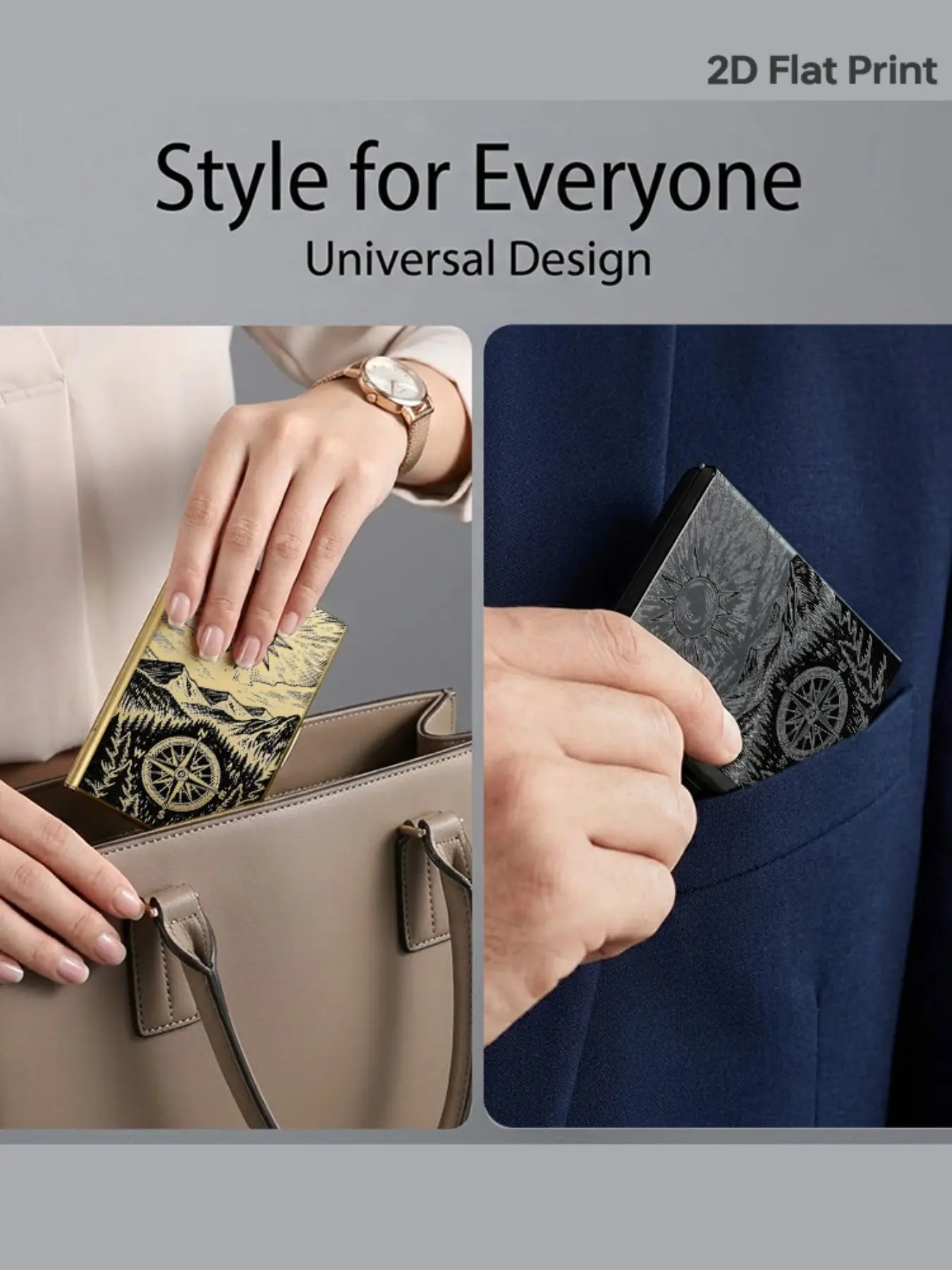 Unisex Compass Pattern Rfid Metal Card Holder, Multi-Layer Secure Slots, Stainless Steel, Ultra-Thin Magnetic Closure, Perfect Gift
