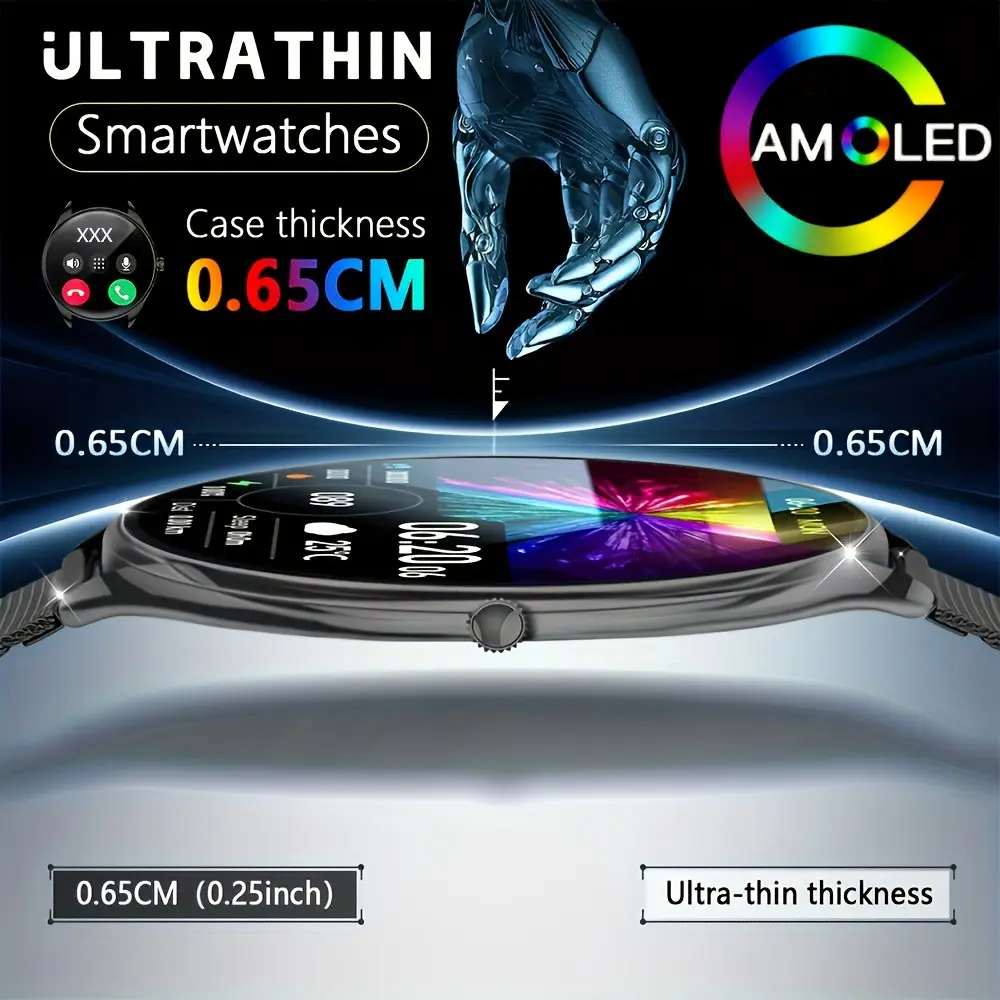 Ultra-Thin Smartwatch for Men and Women, 1.43 Inch Touchscreen, Sms, Calls, Fitness Tracker, Multiple Sports Modes, Step Counter, Distance Measurement