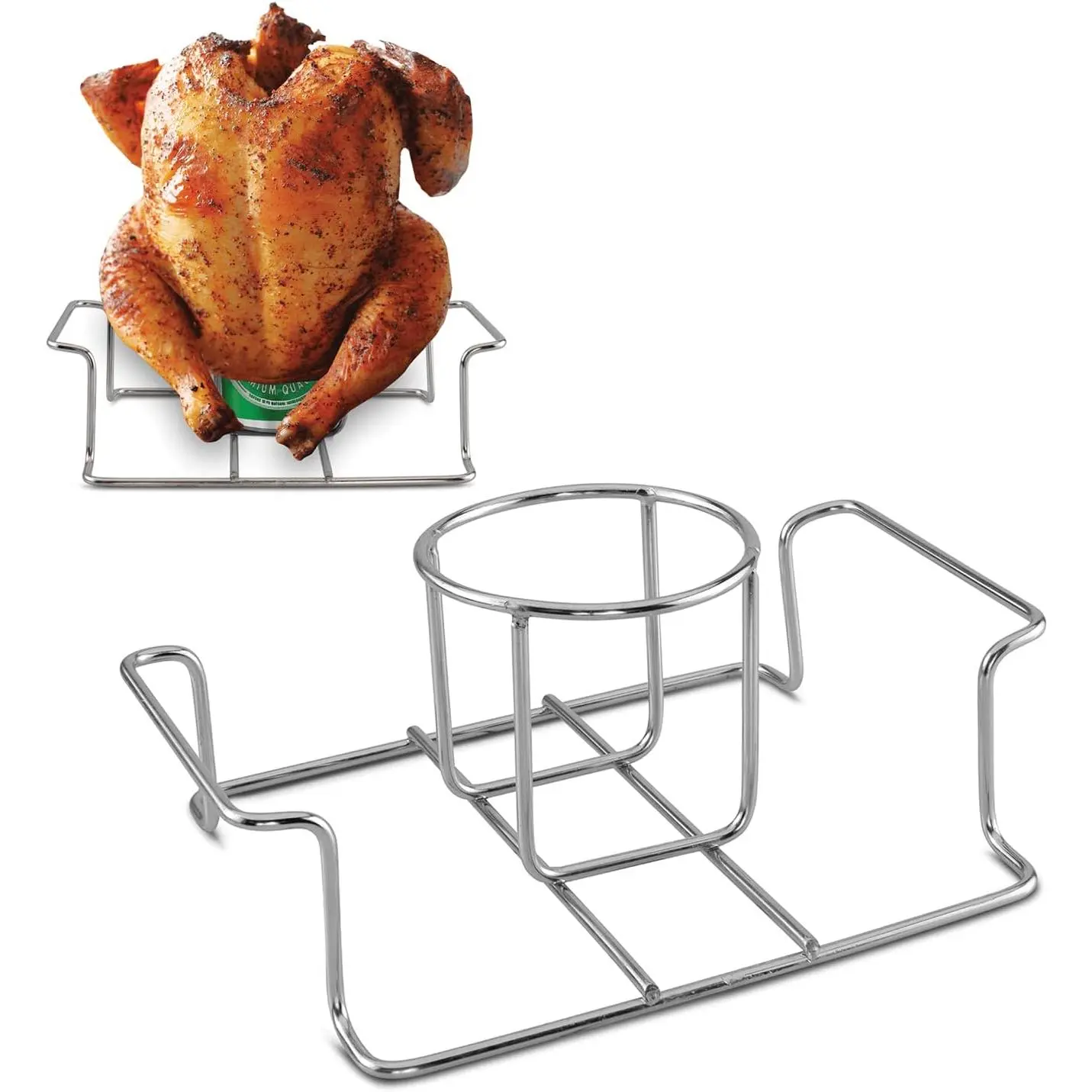 Chicken Holder for Grill and Smoker, Premium Grade Stainless Steel Chicken Stand with Handle