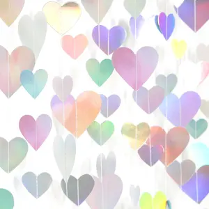 Iridescent Disco Holographic Party Decorations Heart Garland - 56Ft Neon Galentines Love Hanging Streamers Banner, for Wedding Bachelorette Birthday Engagement Bridal Baby Shower Backdrop Decor