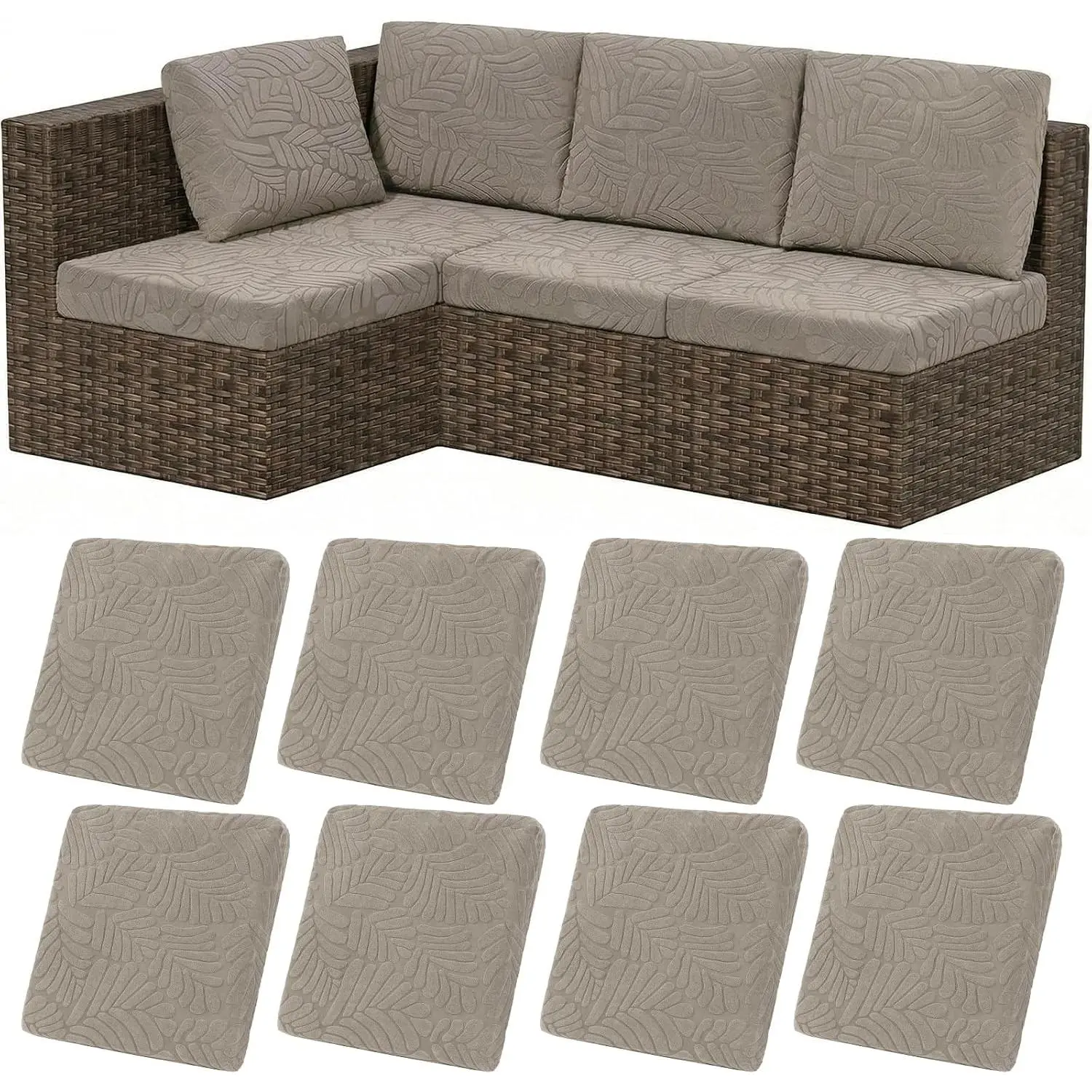 Stretch Cushion Covers Set 8pcs,Waterproof Couch Covers,Washable Reusable Seat Cushion Slipcovers for Furniture Protector,Chair Cushion Cover