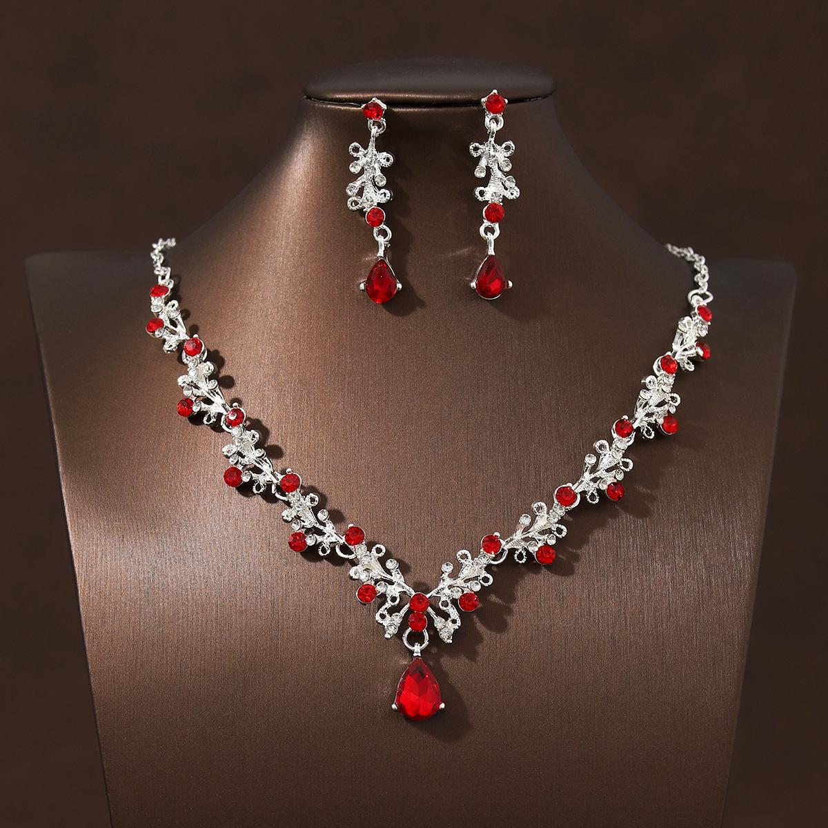 Vintage Emerald Green Teardrop Necklace Set, Women's Necklace & Earrings Set, Luxury Bridal Jewelry for Wedding & Banquet